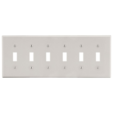 Hubbell Wiring Device-Kellems Wallplate, 6-Gang, 6) Toggle, Light Almond P6LA